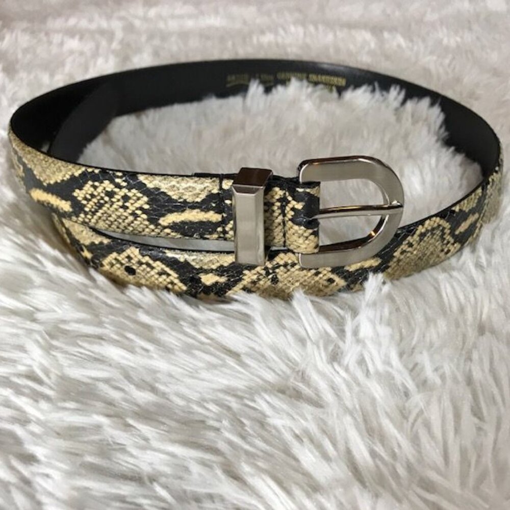 Natural Genuine Snakeskin Brushed Silver Metal Buckle Belt